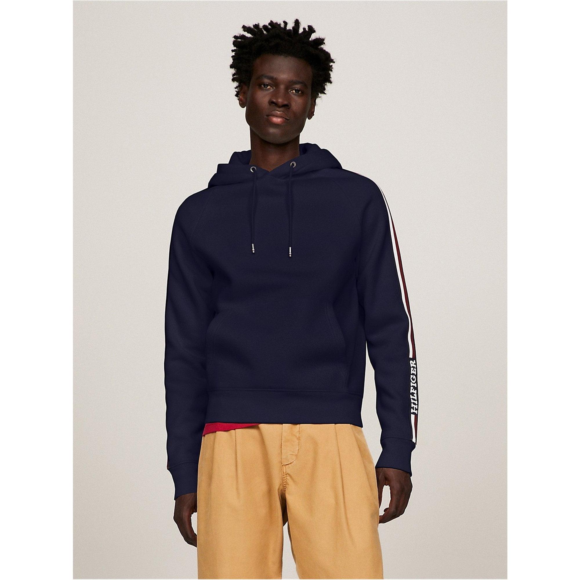 Tommy Hilfiger Mens Monotype Stripe Hoodie Sweatshirt, Blue, XX-Large