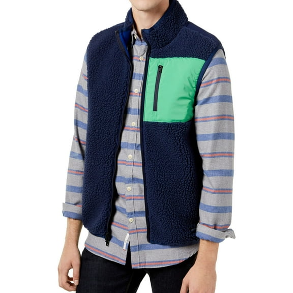 Tommy Hilfiger Mens Nathan Faux Fur Vest, Blue, Medium
