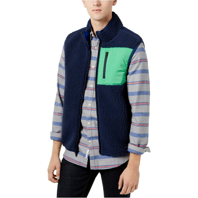 Tommy Hilfiger Mens Nathan Faux Fur Vest, Blue, Small