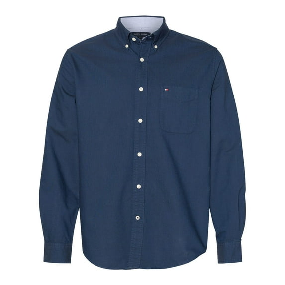 Tommy Hilfiger Mens New England Solid Oxford Shirt 13H1864, 2XL, Navy Blazer