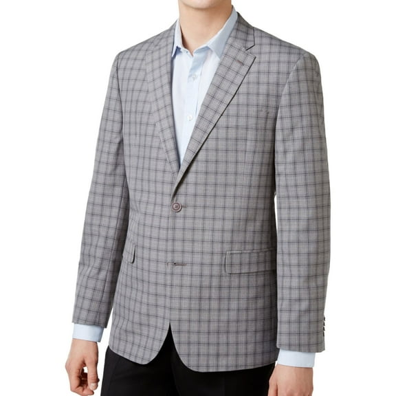 Tommy Hilfiger Mens Plaid Two Button Blazer Jacket, Grey, 42 Regular