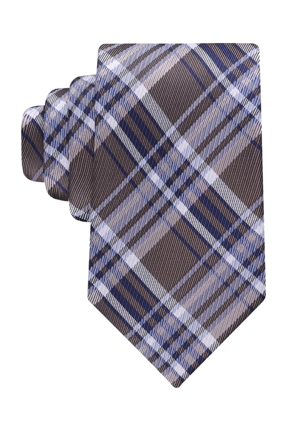 Mens Poznan Plaid Neck Tie Brown