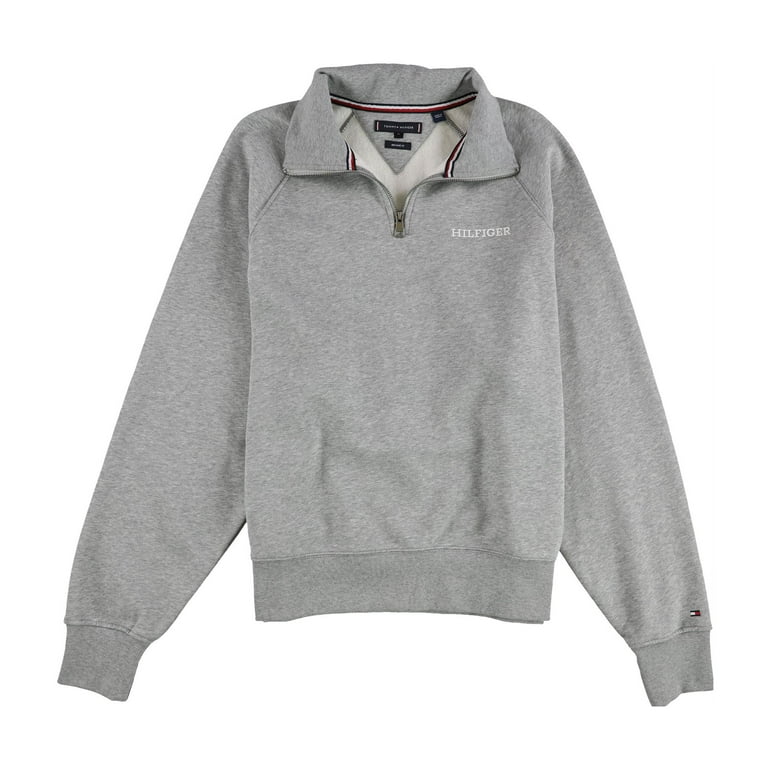 Tommy Hilfiger Mens Quarter Zip Long Sleeve Logo Sweatshirt Grey