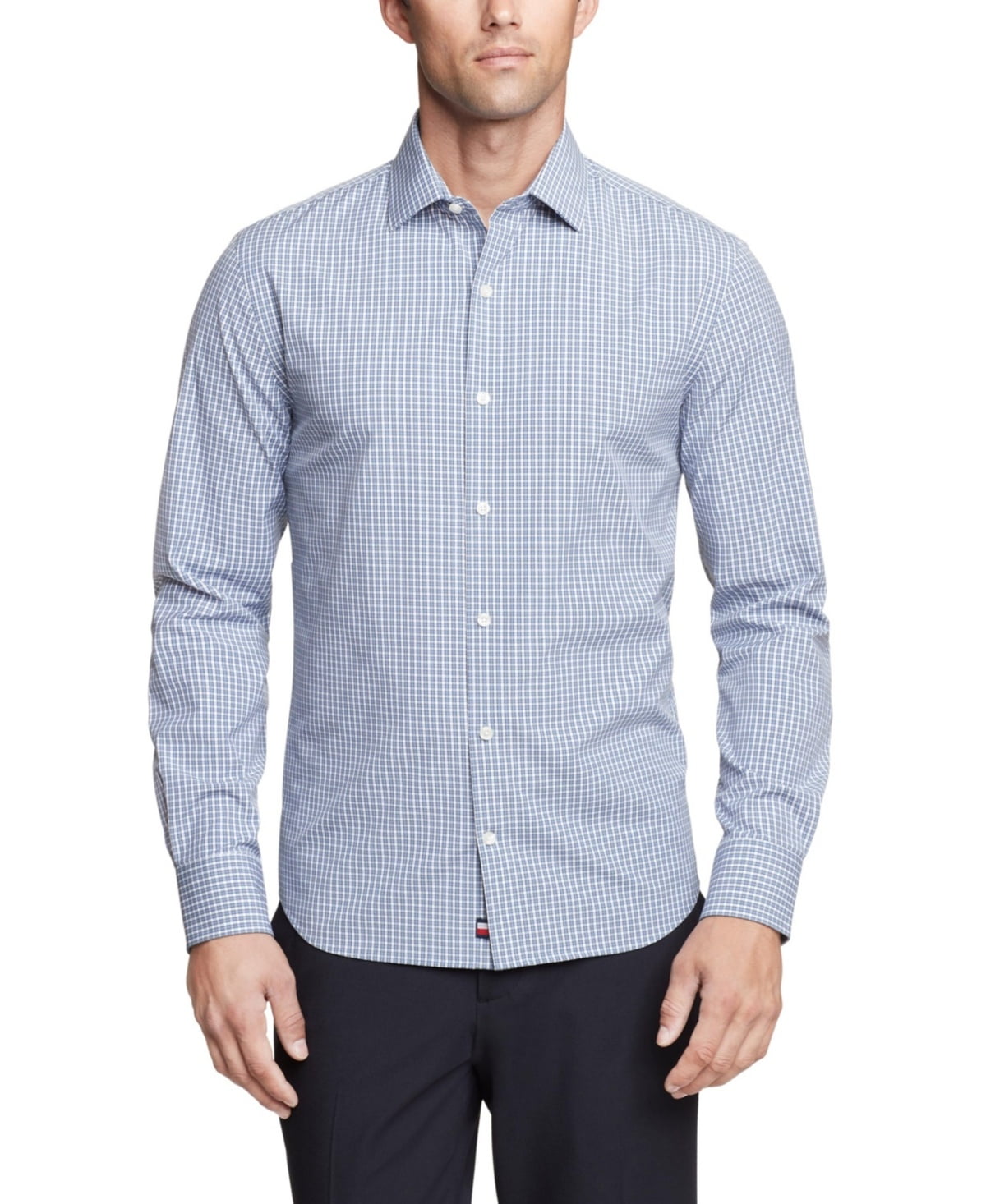 Tommy Hilfiger Mens Regular fit Dress Shirt Large 16-16.5 32-33 Blue Check