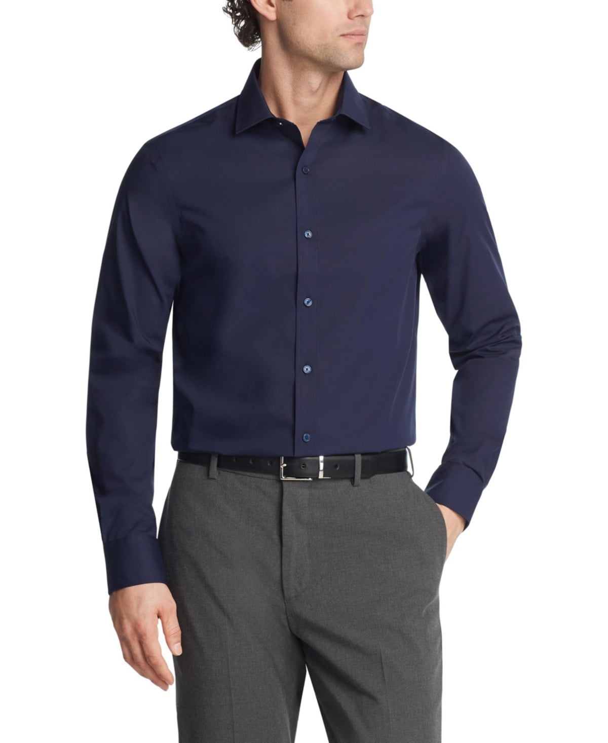 Tommy Hilfiger Mens Regular fit Dress Shirt Large 16.5 in 32-33 Navy Blue Solid