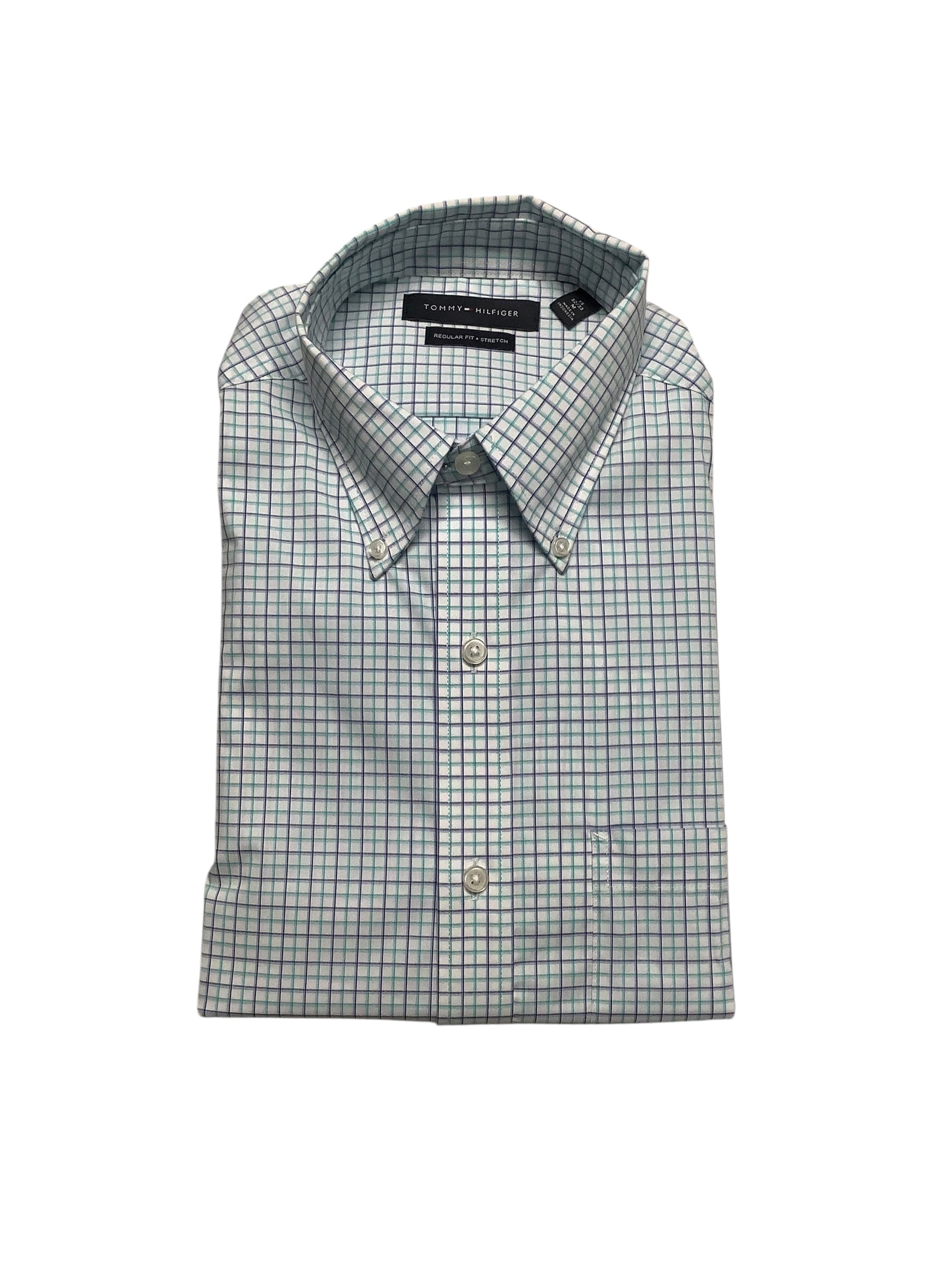 Tommy Hilfiger Mens Regular fit Dress Shirt Medium 15 in 32-33 Blue Check