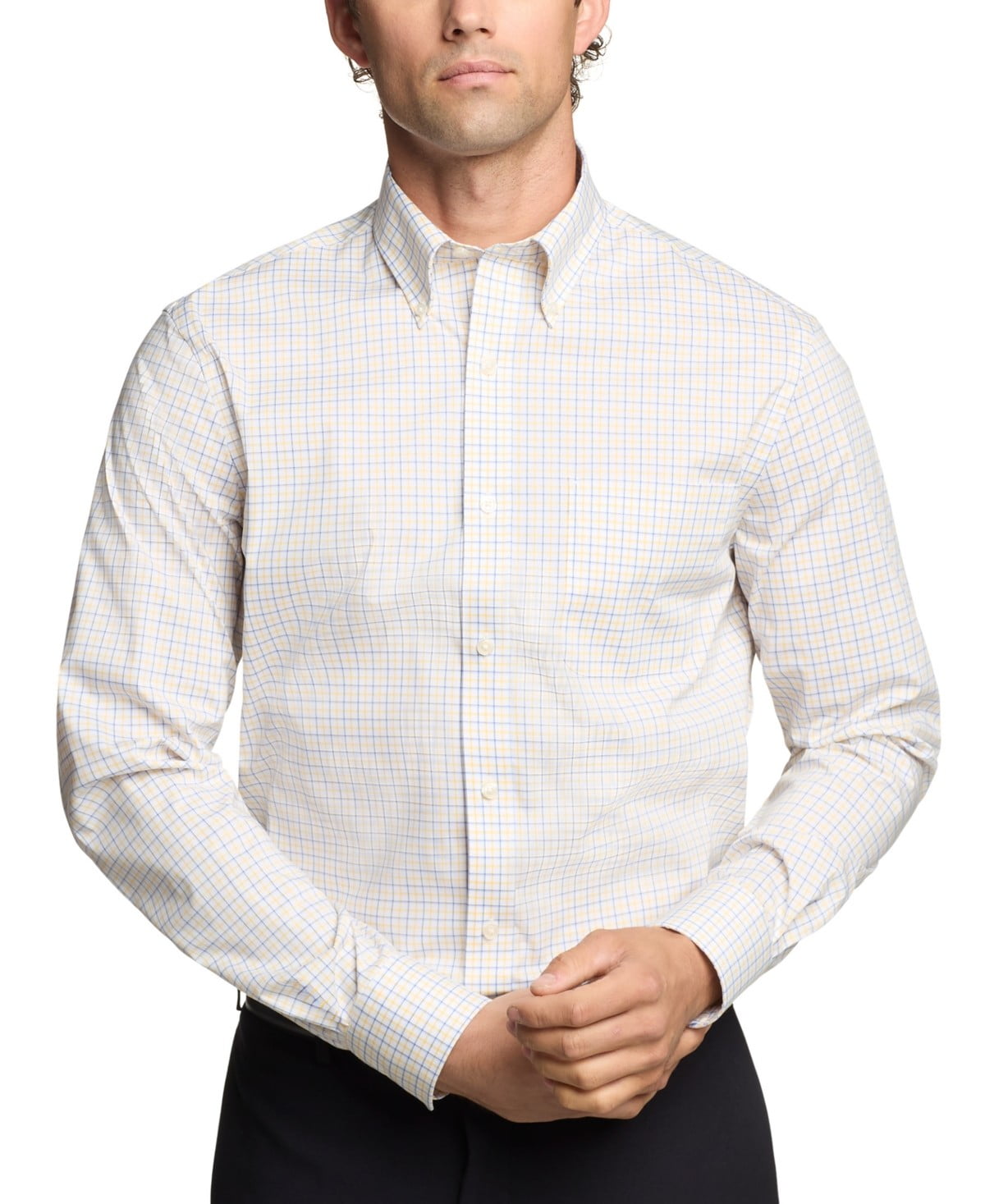 Tommy Hilfiger Mens Regular fit Dress Shirt Medium 15 in 32-33 Yellow Plaid