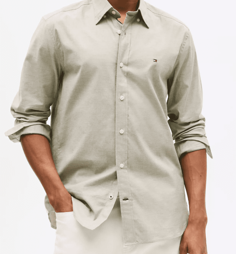 Tommy Hilfiger Mens Regular fit Dress Shirt Medium Long Sleeve Green Solid