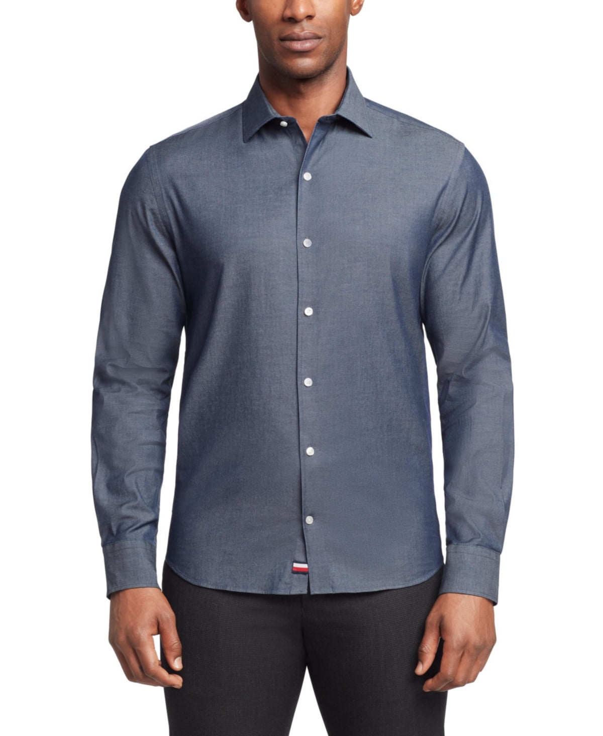 Tommy Hilfiger Mens Regular fit Dress Shirt XL 17-17.5 32-33 Blue Solid