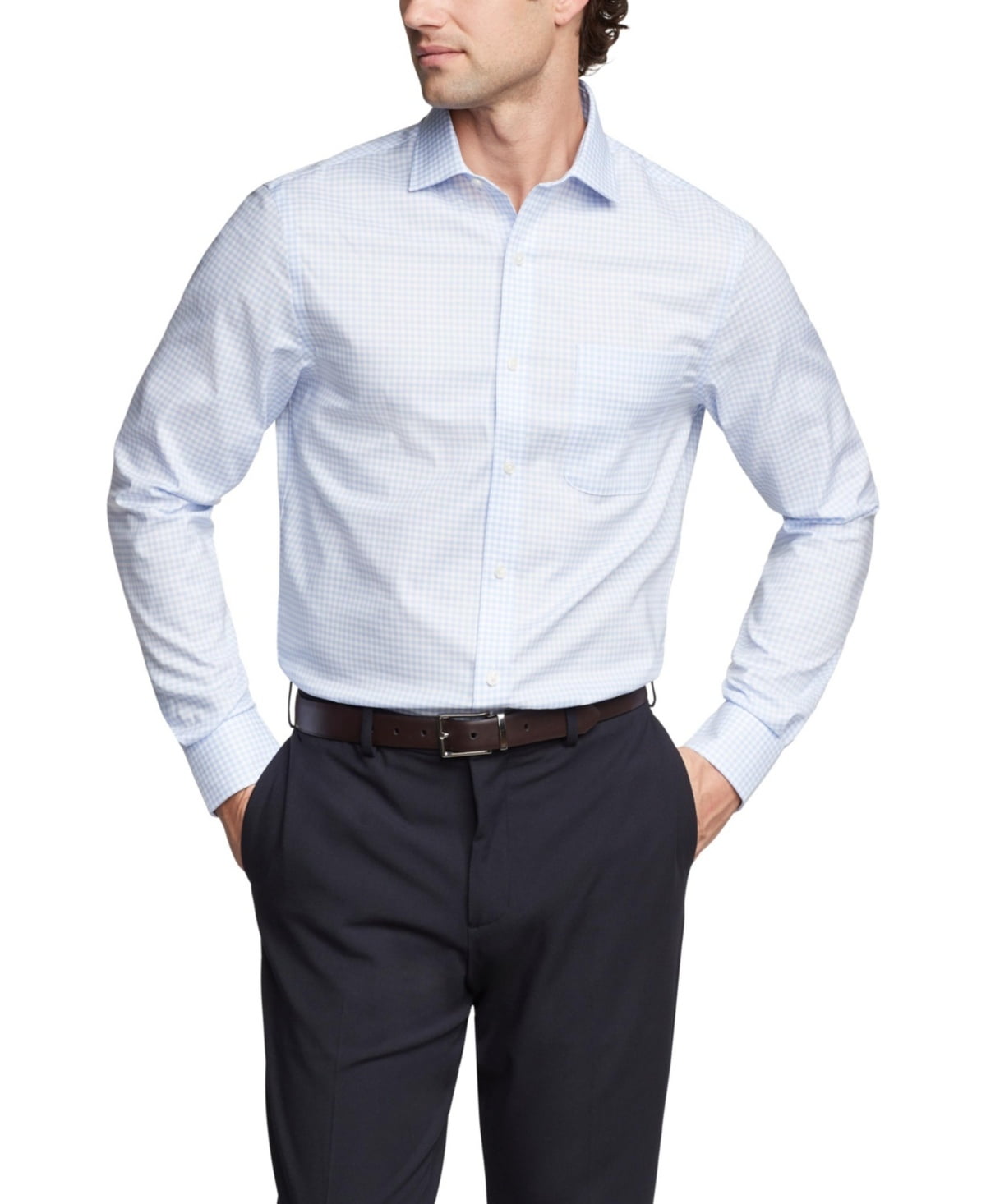 Tommy Hilfiger Mens Regular fit Dress Shirt XL 17.5 in 36-37 Light Blue Check