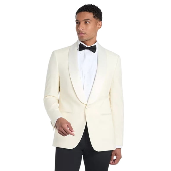 Tommy Hilfiger Mens Slim fit Wool Tuxedo Jacket Blazer 46 L White Solid Stretch