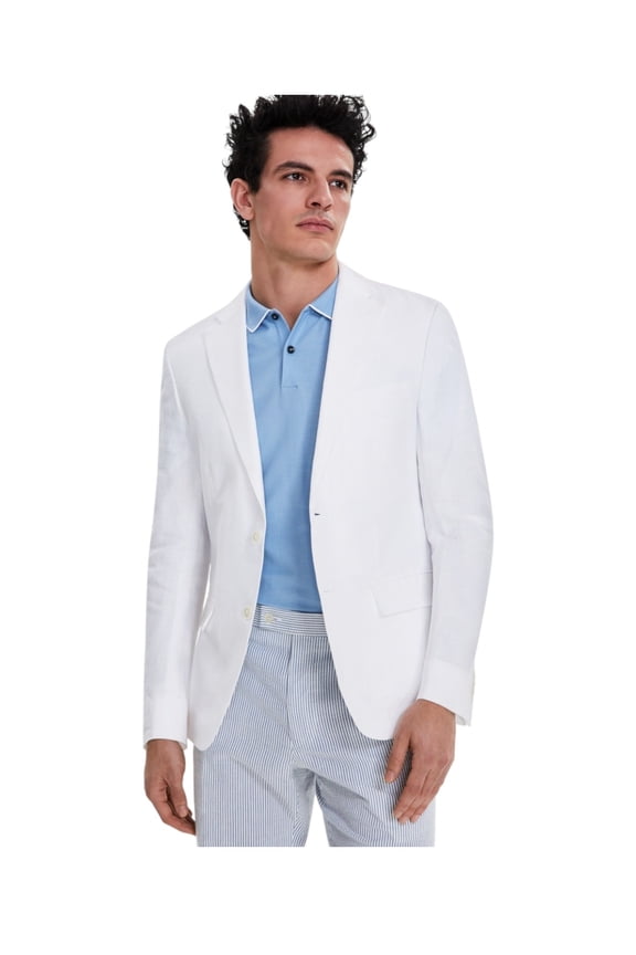 Mens Modern fit Linen Sport Coat Blazer 42 R White Solid Stretch