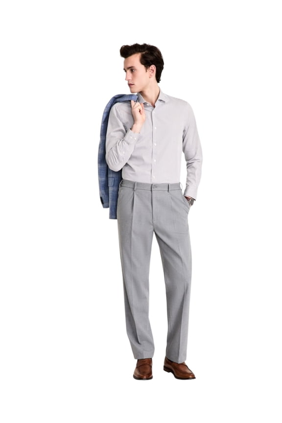 Mens Relaxed fit Dress Pants 33 / 32 Light Grey Solid Stretch