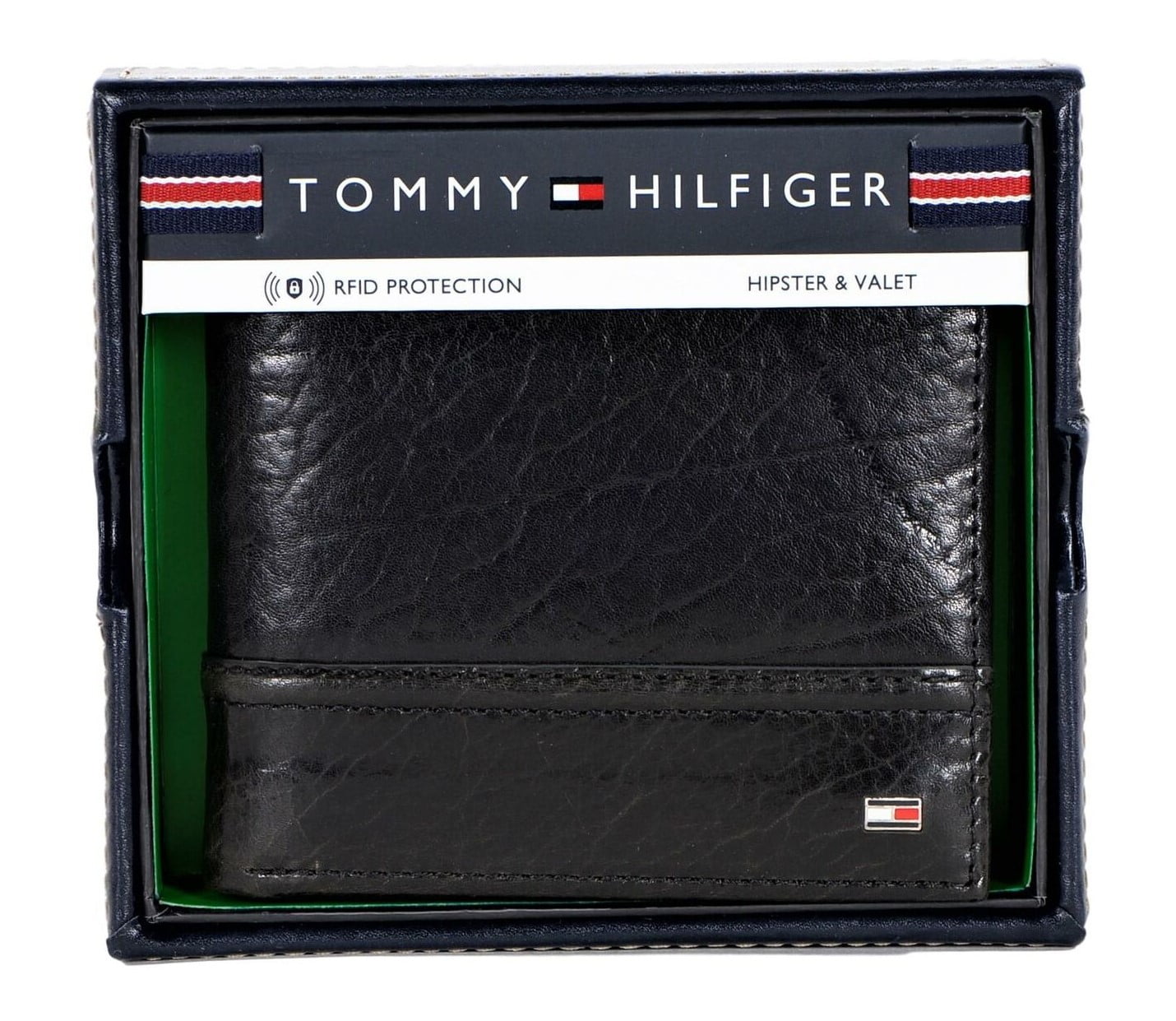 Tommy Hilfiger Mens Rfid Leather Hipster Bifold Wallet Black