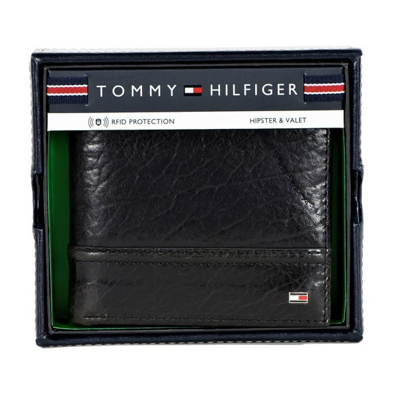 Tommy Hilfiger Mens Rfid Leather Hipster Bifold Wallet Black