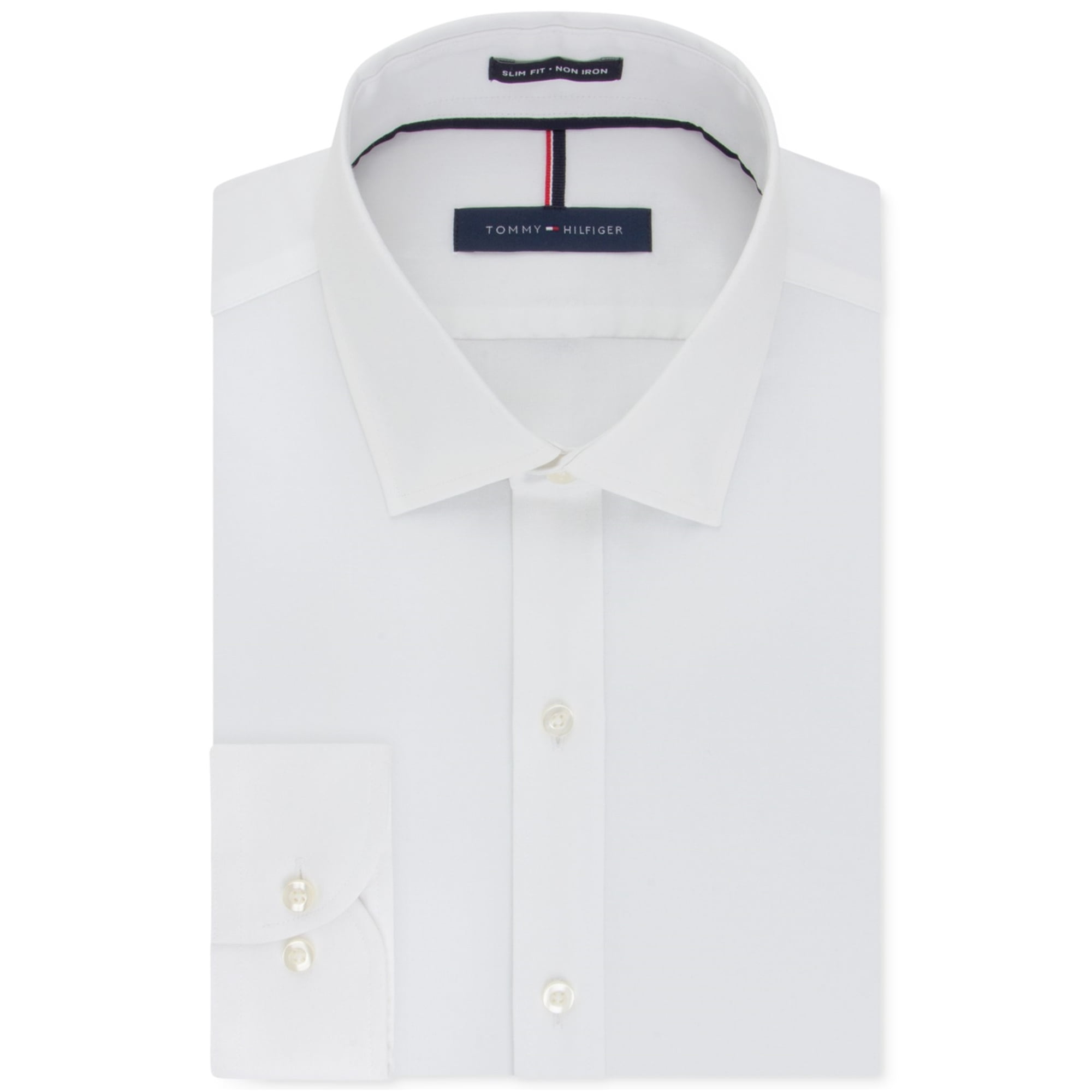 Tommy Hilfiger Mens Slim-Fit Non-Iron Button Up Dress Shirt white 16