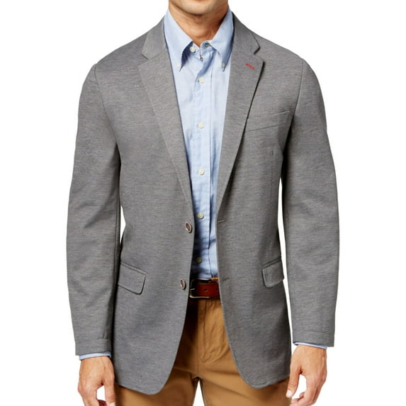 Tommy Hilfiger Mens Slim-Fit Solid Knit Blazer Jacket, Grey, 40 Long