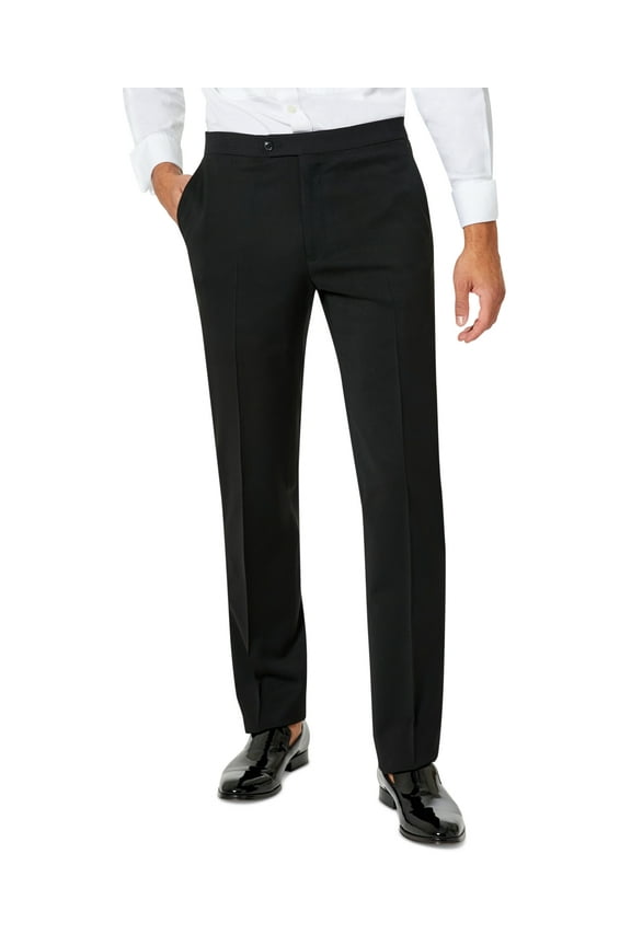 Mens Slim fit Dress Pants 31 / 30 Black Solid Stretch Wool