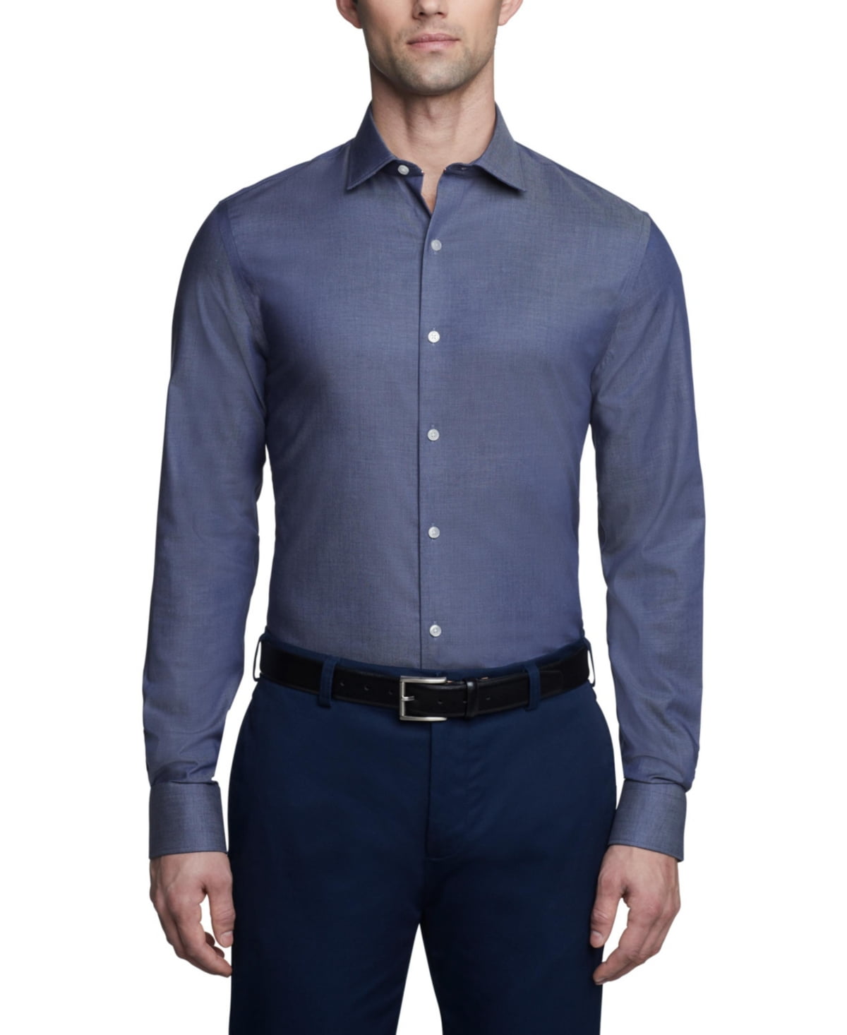 Tommy Hilfiger Mens Slim fit Dress Shirt Large 16.5 in 36-37 Dark Blue Solid