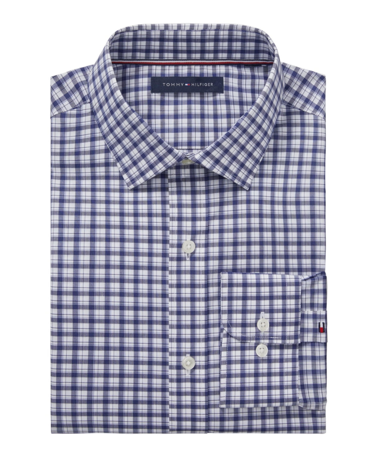 Tommy Hilfiger Mens Slim fit Dress Shirt Large Long Sleeve Blue Plaid