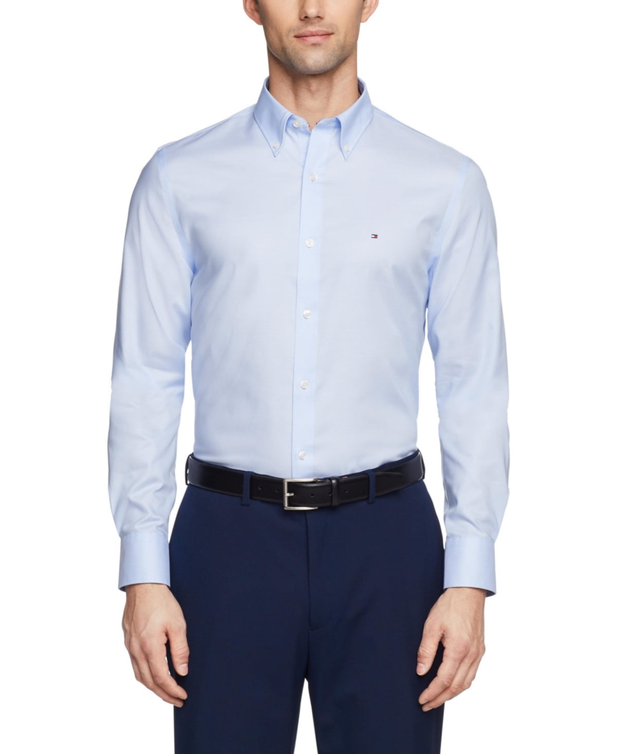 Tommy Hilfiger Mens Slim fit Dress Shirt XL 17.5 in 32-33 Light Blue Solid