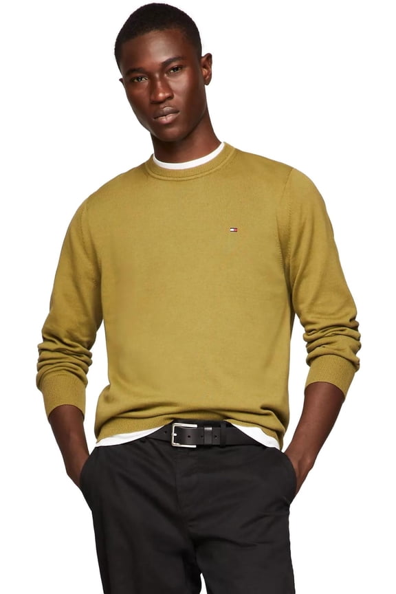Mens Solid Crewneck Pullover Sweater, UniformOlive, L