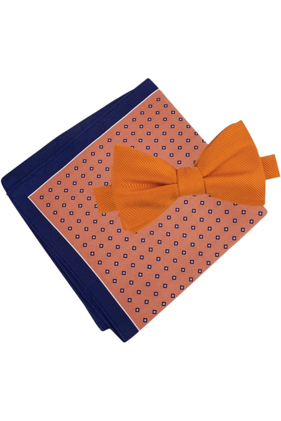 Mens Solid Micro-Neat Neck Tie Set, Orange, Short (under 57 in.)