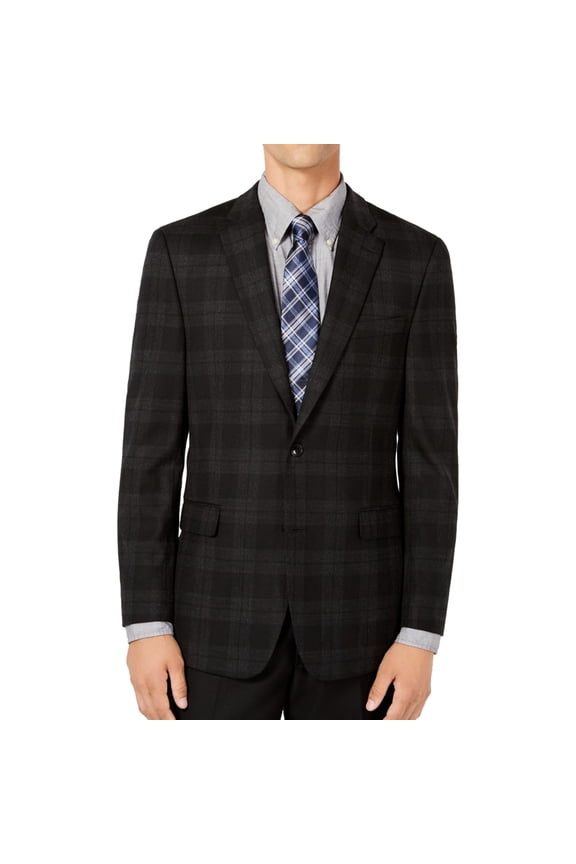 Mens Tartan Three Button Blazer Jacket, Black, 42