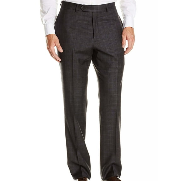 Tommy Hilfiger Mens Trim-Fit Windowpane Flat Front Dress Pants (30x30, Charcoal)