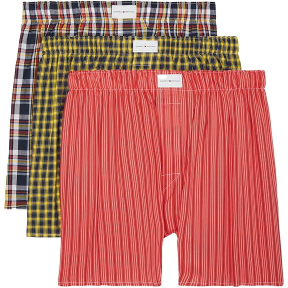 Tommy Hilfiger Men's 3 Pk Classic Printed Cotton Poplin Boxers Blue Size XL