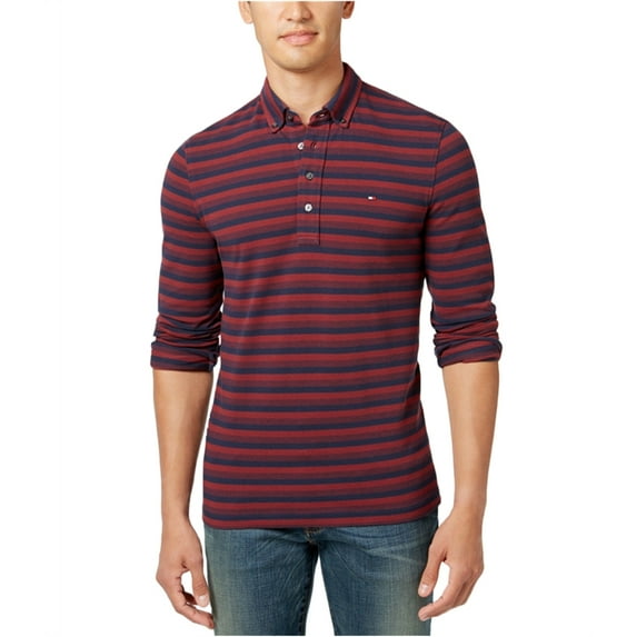 Tommy Hilfiger Mens Vanderbilt Striped Rugby Polo Shirt, Red, X-Small