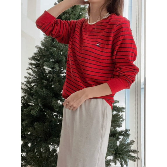 Tommy Hilfiger Mens Long Sleeve Stripe Thermal Flame Red 09T4224 624