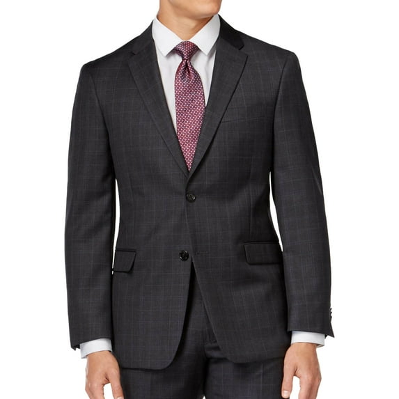 Tommy Hilfiger Mens Windowpane Two Button Blazer Jacket, Grey, 36 Regular