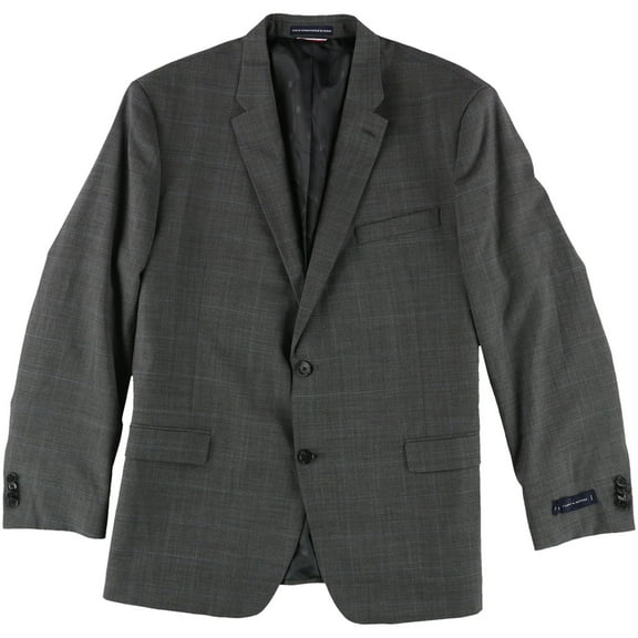 Tommy Hilfiger Mens Windowpane Two Button Blazer Jacket, Grey, 48 Regular
