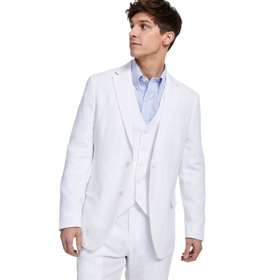 Tommy Hilfiger Men's Modern-Fit Flex Stretch Linen Suit Jacket White B4HP $360 (Short,44)