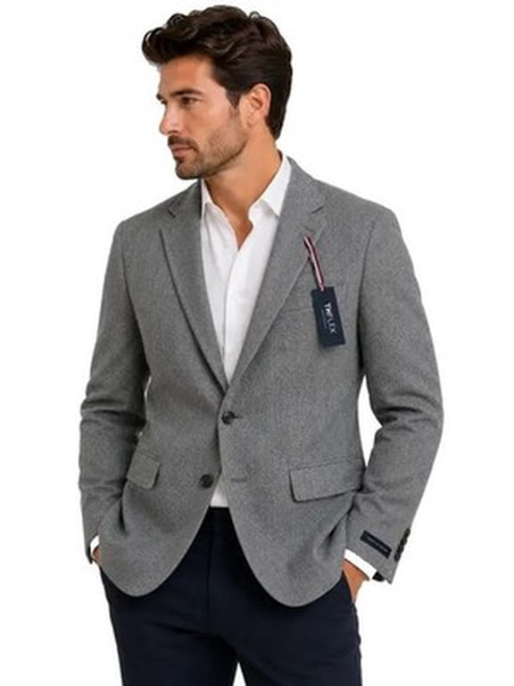 Modern-Fit Wool Blend Herringbone Sport Coat Men's 52R Gray Mix