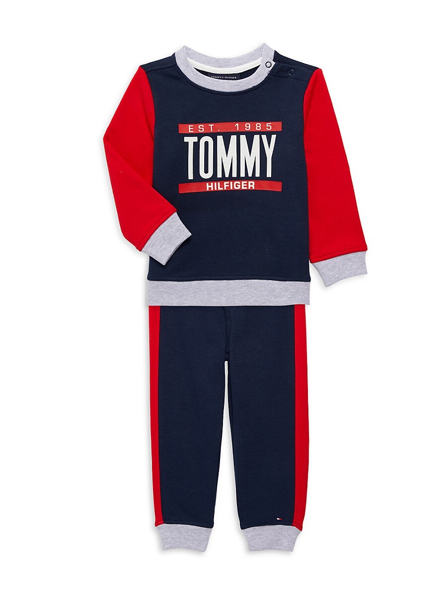 Tommy Hilfiger NAVY/RED Baby Boys' Colorblock Logo Sweatsuit,2 Pc Set ...