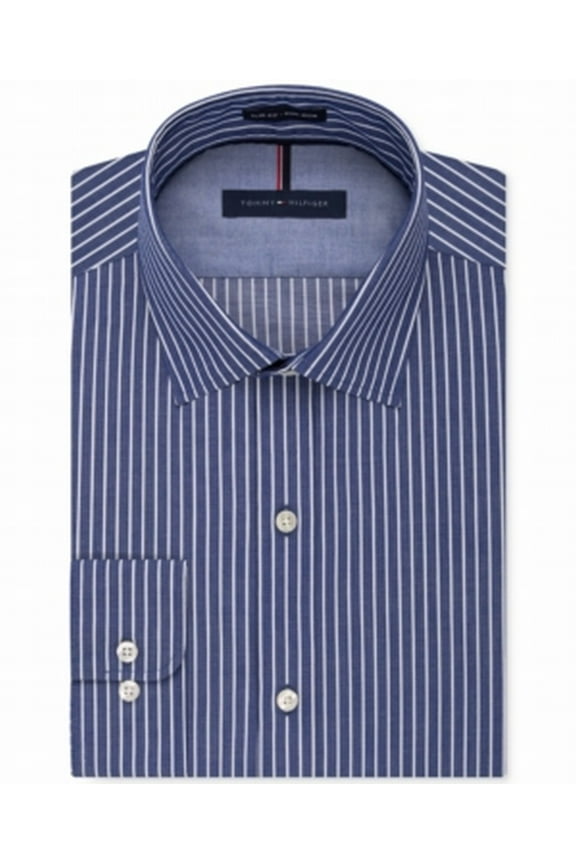 NEW Blue Mens Size 17 Non-Iron Striped Dress Shirt