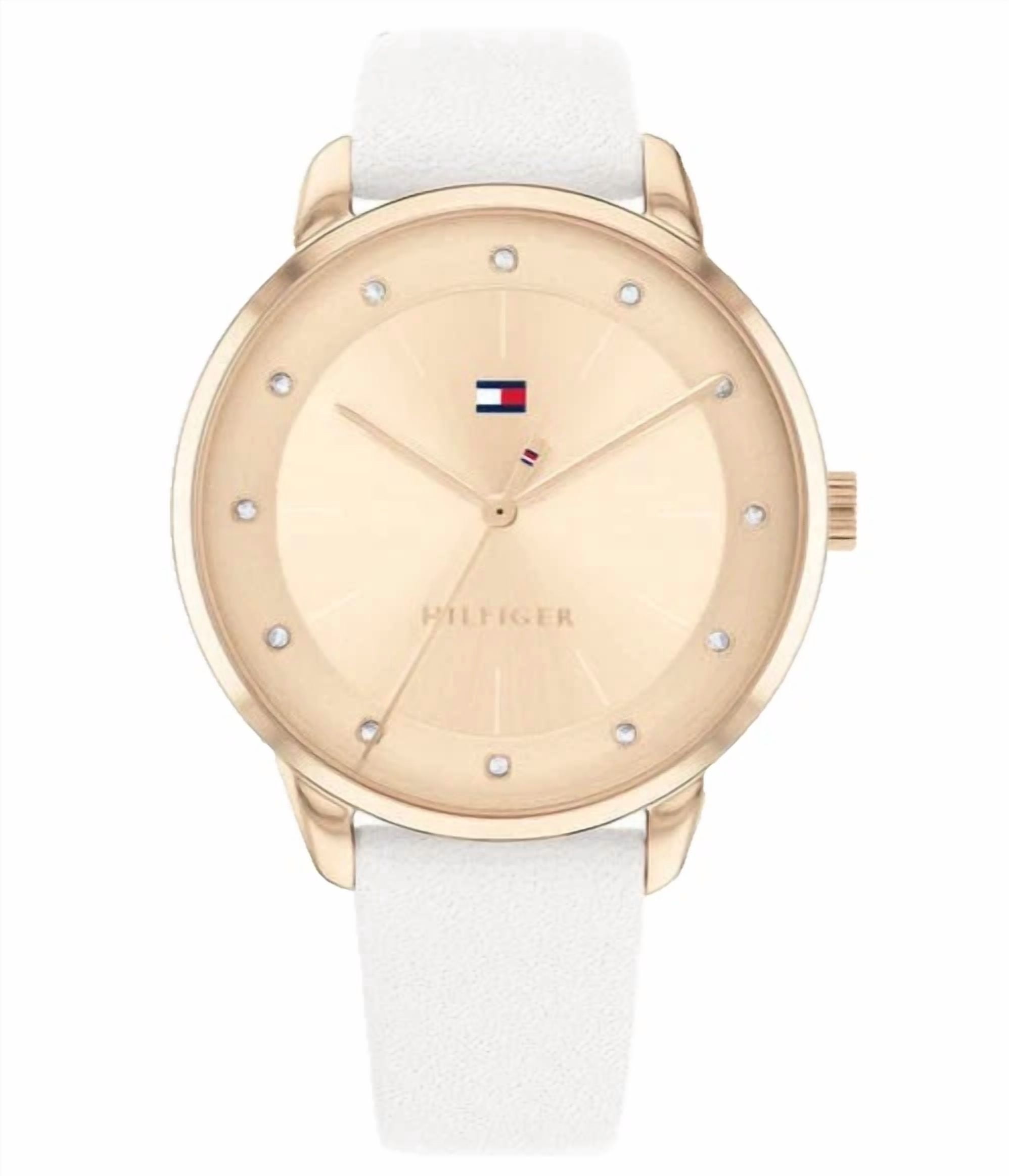 Tommy Hilfiger Paige 1782543 Gold Dial White Leather Strap  display picture 1
