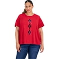 thumbnail image 1 of Tommy Hilfiger Womens Embroidered Embellished T-Shirt, Red, Plus Size, 2X, 1 of 1