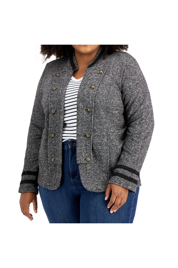 Womens Band Military Jacket, Black, Plus Size, 3X