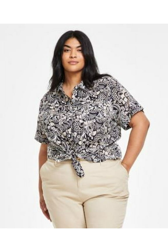 Plus Size Cotton Cuffed-Sleeve Sky CaptainBright White 3X