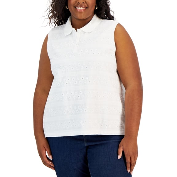 Tommy Hilfiger Plus Size Lace Sleeveless Polo Shirt Bright White 0X