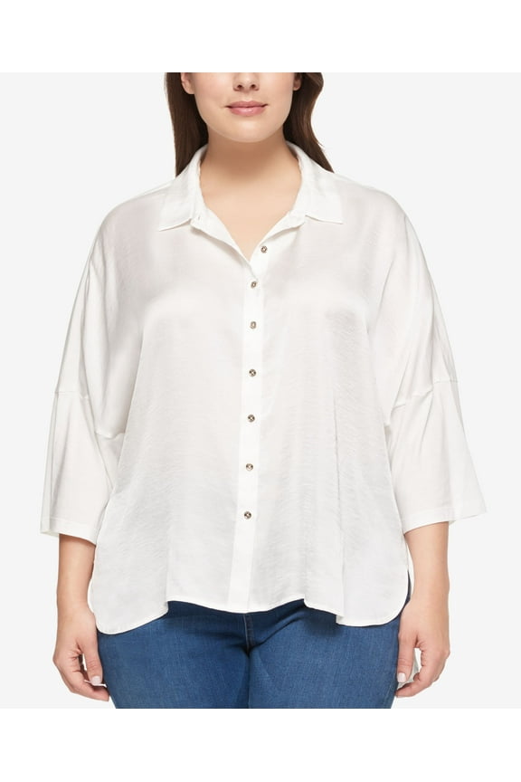 Plus Size Mixed Media Shirt Ivory 3X