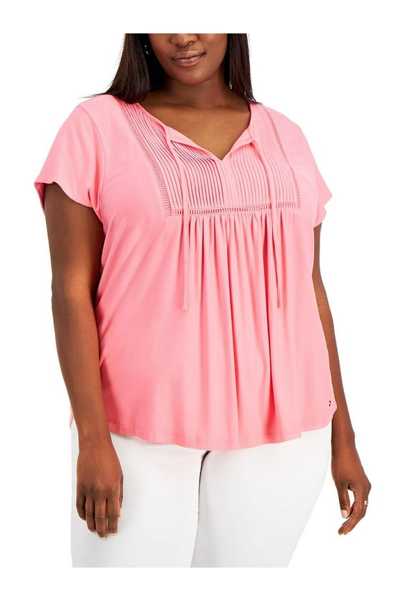 Plus Size Pintucked Ladder Tee Bloom 0X