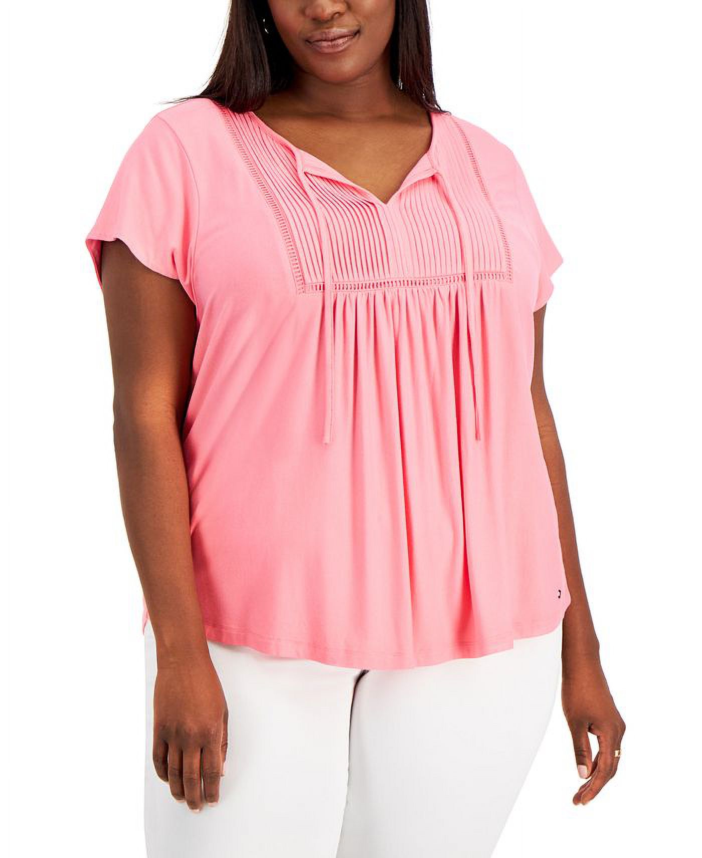 Tommy Hilfiger Plus Size Pintucked Ladder Tee Bubblegum 0X