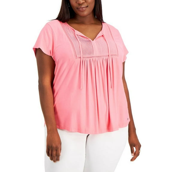 Tommy Hilfiger Plus Size Pintucked Ladder Tee Bubblegum 0X
