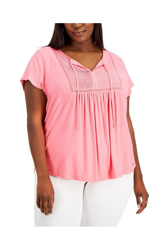 Plus Size Pintucked Ladder Tee Bubblegum 0X
