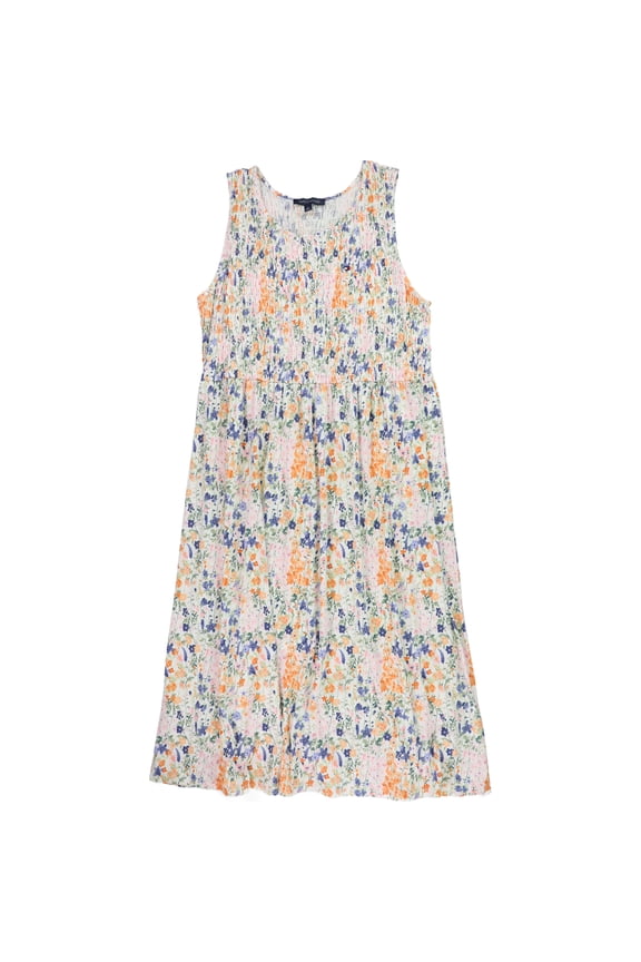 Womens Floral-Print A-line Dress, Multicoloured, Plus Size, 1X