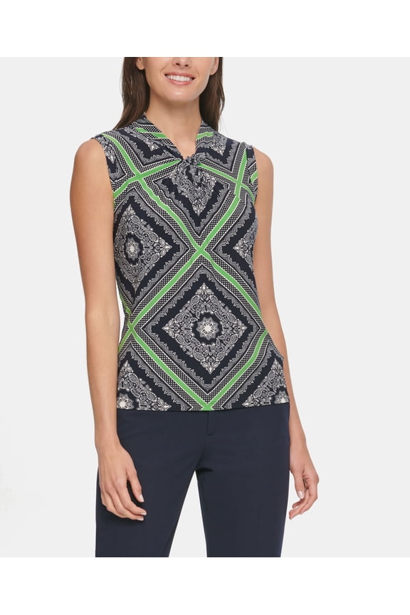 Printed Knot Neck Top Midnight/Leaf XL